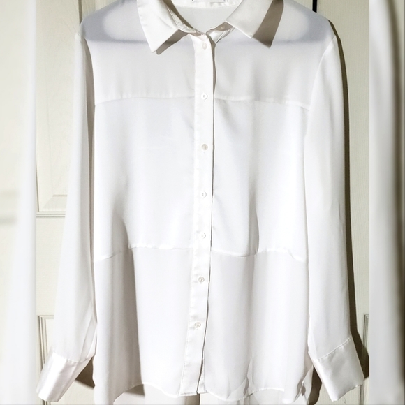 Mango Chiffon Button Top in White with Satin Finishing - Picture 2 of 4